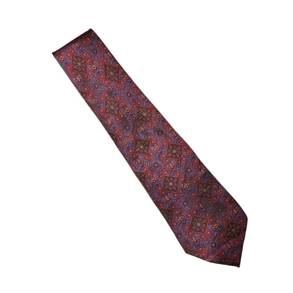 MCM‎ VINTAGE Silk Geometric Baroque floral bird print Tie